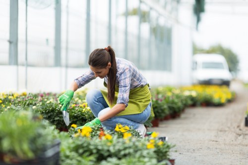 Gardener with tools preparing to work in a residential garden